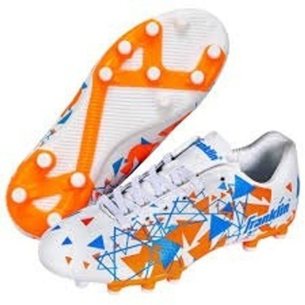 NEW Franklin Kids Size 1Y Soccer Cleats White Blue Orange Geometric Pattern